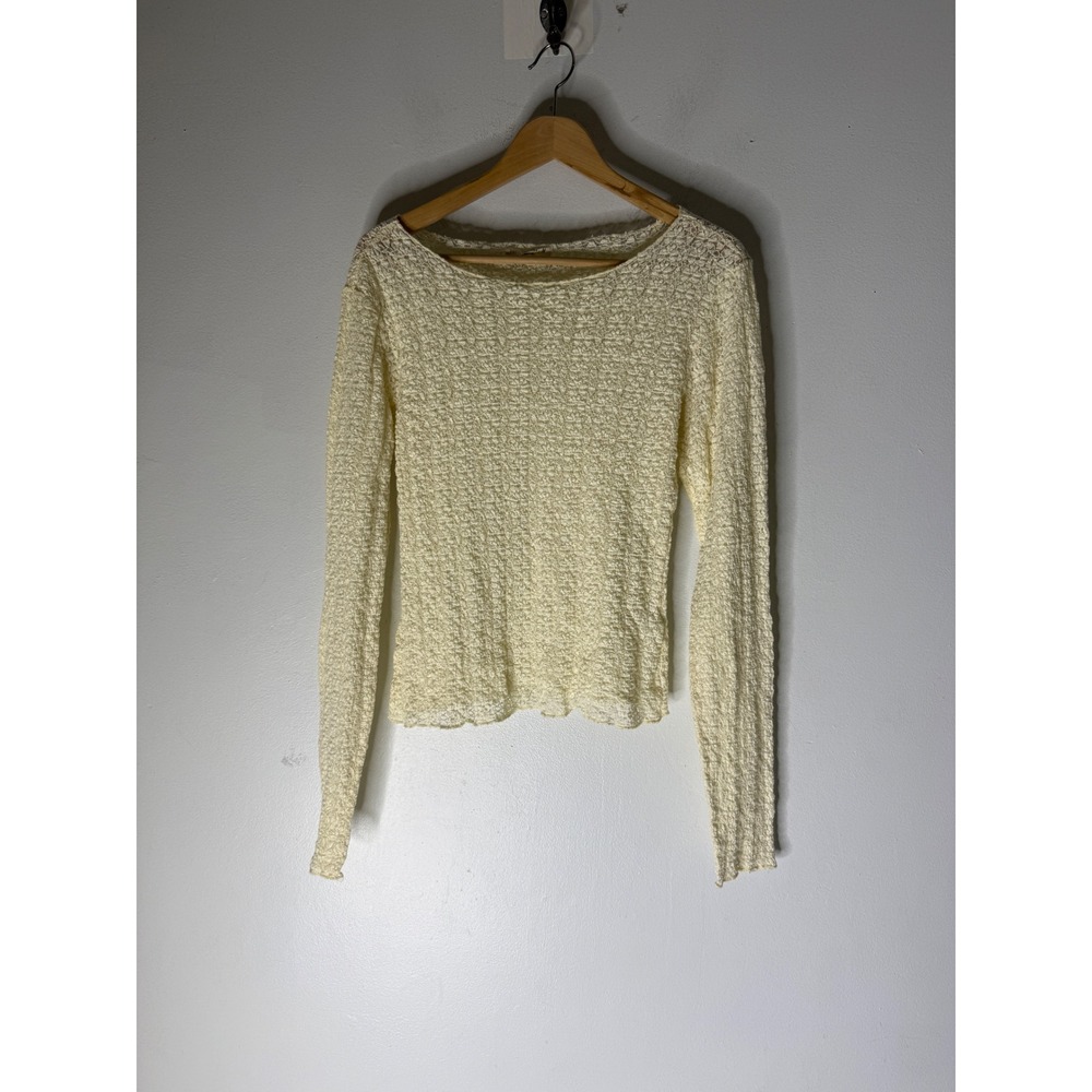 Natural Life Cream Lace Long Sleeve Scoop Neck Top Medium Bohemian Textured Knit
